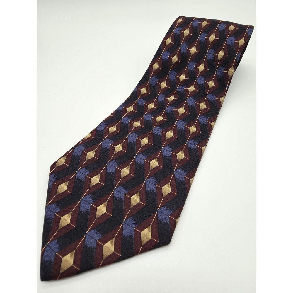 Today's Man 100% Silk Made In Italy Geometric Necktie Multicolor Tie 56" x 3.7"